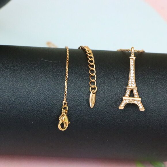 "Rose Gold Eiffel Tower Pendant Necklace with Sparkling Crystals, XPNL1883 - Picture 7 of 12